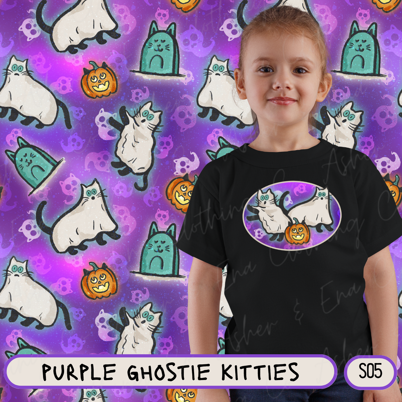 Purple Ghostie Kitties Tee & Bottom Set