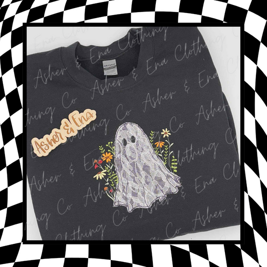 Embroidered Lace Ghost Applique Tee or Crewneck