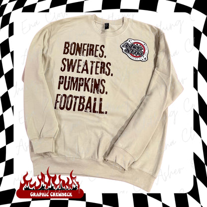 Bonfire. Sweaters. Pumpkins. Football. Crewneck