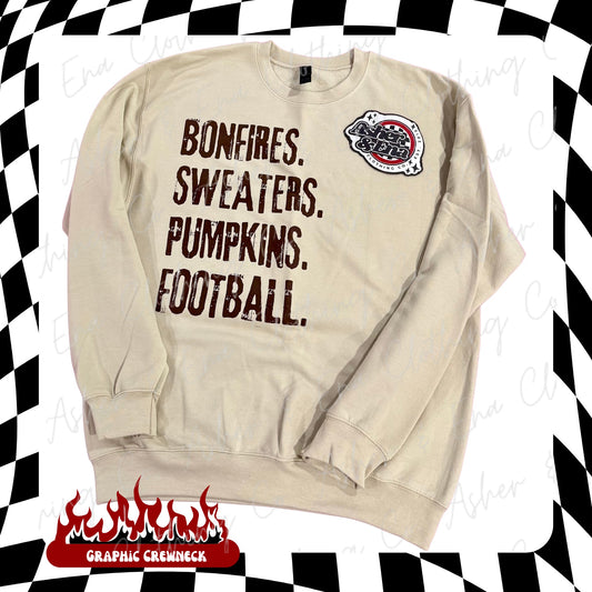 Bonfire. Sweaters. Pumpkins. Football. Crewneck