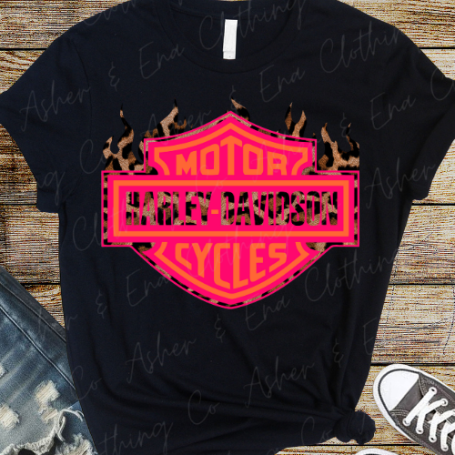 Harley Davidson Neon & Leopard Graphic Tee