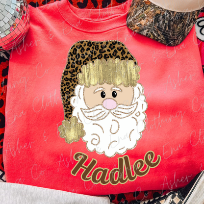 Leopard Print & Gold Santa Name Graphic Tee